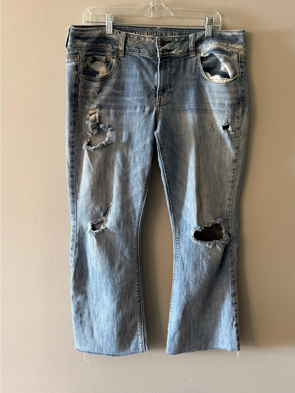 American Eagle Outfitters Light Wash Distressed Flare Jeans